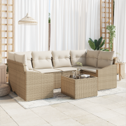 vidaXL 7-delat trädgårdssoffset med kuddar Beige Polyrotting