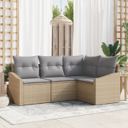 vidaXL 4-delars trädgårdsoffaset med kuddar beige poly rotting