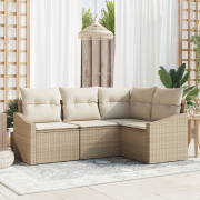 vidaXL 4-delat trädgårdsoff-set med kuddar beige poly rotting