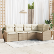 vidaXL 5-delade trädgårdsoffasett med kuddar Beige Poly-Rotting