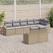 vidaXL 8-delad trädgårdsoffset med kuddar Beige Poly Rottning