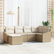 vidaXL 6-delat Trädgårdsoffaset med Kuddar Beige Poly Rattan