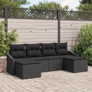 vidaXL 6 Delars Trädgårdsoffset med Kuddar Svart Poly Rattan
