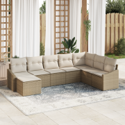 vidaXL 8-delat Trädgårdsoffaset med Kuddar Beige Poly Rattan