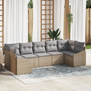 vidaXL 7-delad trädgårdsssofa med dynor Beige Poly Rattan