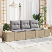 vidaXL 3-delad Trädgårdsoffagrupp med Kuddar Beige Poly Rattan