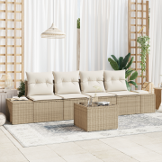 vidaXL 5-delad Trädgårdsoffasats med Dynor Beige Poly Rattan