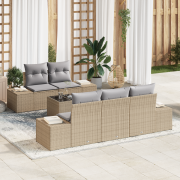 vidaXL 6-delad trädgårdsoffasett med kuddar beige polyrotting