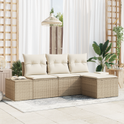 vidaXL 4 Delars Trädgårdsoffset med Kuddar Beige Poly Rattan