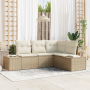 vidaXL 4-delat trädgårdsoffaset med kuddar Beige Poly Rattan