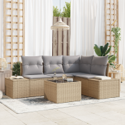 vidaXL 5 Delar Trädgårdsoffset med Kuddar Svart Poly Rattan