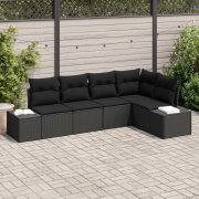 vidaXL 5-delars trädgårdsoffset med kuddar svart poly rattan