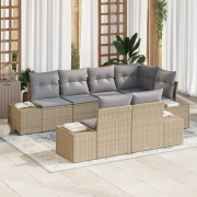 vidaXL 7-delars Trädgårdsoffset med Kuddar Beige Poly Rattan