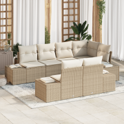 vidaXL 7-delad Trädgårdsofa Set med kuddar Beige Poly rotting