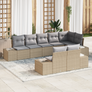 vidaXL 8-delat trädgårdssoffset med kuddar Beige Poly Rattan