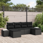 vidaXL 6-delars trädgårdsoffaset med kuddar svart poly rattan