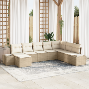 vidaXL 8-delar Trädgårdsoffset med Kuddar Beige Poly Rattan