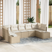 vidaXL 7-delat Trädgårdsoffset med Kuddar Beige Poly Rattan