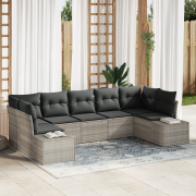 vidaXL 7 Delar Trädgårdsofa Set med Kuddar Ljusgrå Poly Rattan