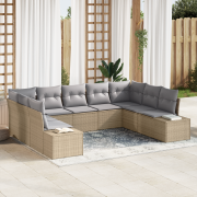 vidaXL 9-delat Trädgårdsoffa Set med Kuddar Beige Poly Rotting