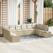 vidaXL 10-delad trädgårdsoff set med kuddar beige poly rattan