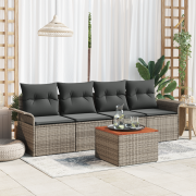vidaXL 5-delat Trädgårdsoffa Set med Kuddar Grå Poly Rattan Acacia