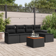 vidaXL 6-delars trädgårdsoff-set med kuddar svart poly-rattan akaciatr...