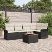 vidaXL 6 Delar Trädgårdsoff set med Kuddar Svart Poly Rattan Akacia