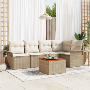 vidaXL 6-delat Trädgårdssoffset med kuddar Beige Poly Rattan Akacia