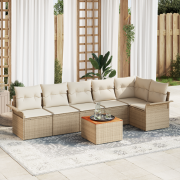 vidaXL 7-delars Trädgårdsoffset med dynor Beige Poly Rattan Akacia