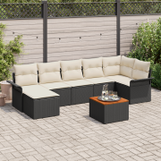 vidaXL 8-delat trädgårdsofa set med kuddar svart polyrotting akacia
