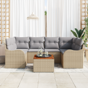 vidaXL 7-delars trädgårdsoff set med kuddar Beige Poly Rattan Akacia