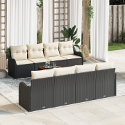 vidaXL 9 Bitars Trädgårdsofa Set med Kuddar Svart Poly Rattan Akacia