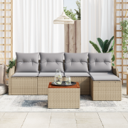 vidaXL 6-delars trädgårdsoffaset med kuddar beige poly rattan akacia