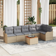 vidaXL 7 Delar Trädgårdsoffagrupp med Kuddar Beige Poly Rattan Akacia