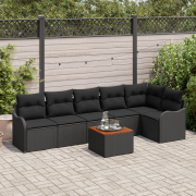 vidaXL 7-delat trädgårdsoff set med kuddar svart poly rattan akaciaträ