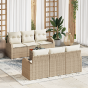 vidaXL 7-delat trädgårdsoffset med kuddar beige poly rattan akacia