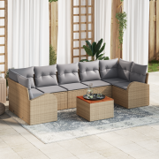 vidaXL 8-delars trädgårdsoff set med kuddar Beige Poly Rattan Akacia