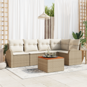 vidaXL 6-delat trädgårdsoffaset med kuddar Beige Poly Rattan Akacia
