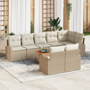 vidaXL 9-delat trädgårdsoffset med kuddar beige poly rattan akacia