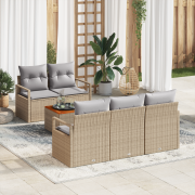 vidaXL 6 Delar Trädgårdsoff Set med Kuddar Beige Poly Rattan Akacia