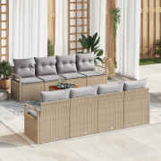 vidaXL 9-delat Trädgårdsoffset med kuddar i beige poly-rattan