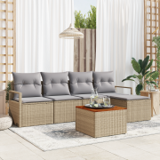 vidaXL 6-delat Trädgårdsoffset med Kuddar Beige Poly Rottin Akacia