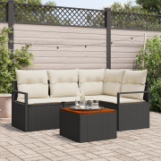 vidaXL 5-delat trädgårdsofa-set med kuddar svart poly rattan akacia
