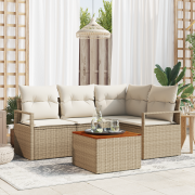 vidaXL 5 Delar Trädgårdsoffas Set Med Kuddar Beige Poly Rattan Akacia