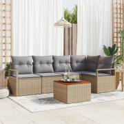 vidaXL 6-delars trädgårdsoffaset med kuddar Beige Poly-rotting Akacia