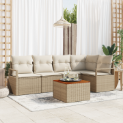 vidaXL 6-delad trädgårdsoffasett med kuddar Beige Poly Rotting Akacia