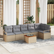 vidaXL 7-delade trädgårdsoffset med kuddar Beige Poly Rattan Akacia