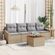 vidaXL 5-delad trädgårdsoffgrupp med kuddar beige rattansyntet akacia