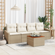 vidaXL 5 Delar Trädgårdsoffa Set med Kuddar Beige Poly Rattan Akacia